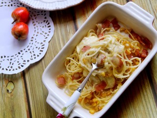 19、培根玉米粒芝士焗意大利面,美味！