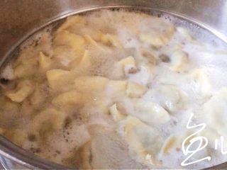 20、冬至美食 猪肉荠菜水饺,水开后放入饺子煮熟（开盖煮皮，盖盖煮馅）
