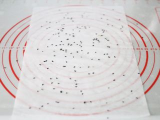 10、武汉小吃 糯米包油条,在硅胶垫上铺一张油纸，均匀的撒上黑芝麻。