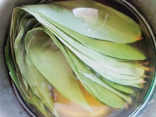 5、五花肉粽,粽叶洗干净，提前浸泡一小时 ，最后用开水煮五分钟 消毒备用。