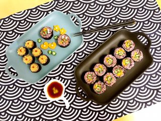 13、健康杂粮寿司,最后准备好芥末和酱油，大功告成。赶紧来试试吧！