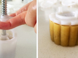 8、“小芽”月饼-适合三岁以上宝宝哦,把模具提起，压出，把右图上的花纹片拿掉就可以了