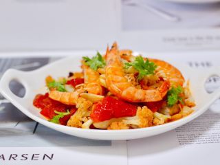 20、菜花番茄海虾小炒,成品一