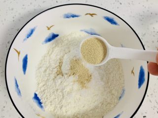 3、一次发酵——虾仁牛肉肠披萨,加入叫酵母