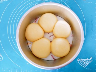 23、五福临门～一个面包五种口感,发酵至原来的1.5-2倍大左右拿出来，预热烤箱，180度上下火10分钟左右