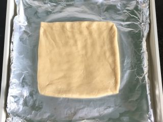 6、燕麦瓜子仁酥块,将面团放在铺了锡纸的烤盘里，借助刮板整型成一个方形，厚度1厘米左右；