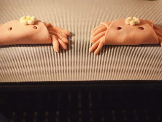 16、花样小螃蟹馒头,放入蒸箱蒸熟即可，没有蒸箱的可以放到蒸锅里大火烧开后蒸15分钟焖5分钟即可。