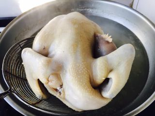 11、竹荪炖笨鸡汤,撇去浮末，捞出笨鸡。