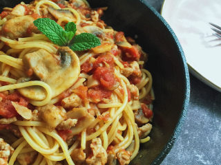 6、蘑菇肉酱意面,来个特写