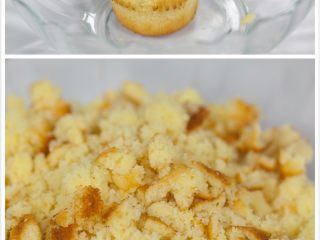 5、愚人节鸡腿蛋糕,将烤好的杯子蛋糕捏碎。