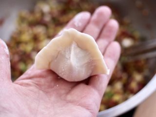 13、蒜黄牛肉饺子,包成自己喜欢的模样即可。