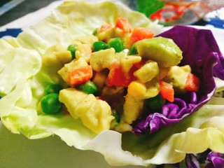 16、百变鸡蛋～牛油果焗蛋,将沙拉盛好