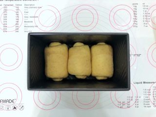 15、中种胡萝卜吐司,码入吐司模中,盖上保鲜膜室温下(30-35度)进行发酵。