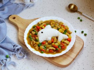 16、咖喱土豆胡萝卜鸡丁饭,成品图。