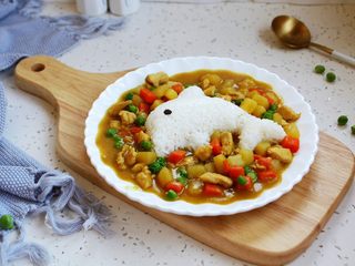 17、咖喱土豆胡萝卜鸡丁饭,成品图。