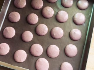 6、意式巧克力马卡龙,拌好的糊装入裱花袋中，在铺油布的烤盘里挤出3厘米直径的圆饼。