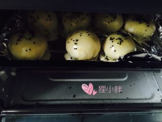24、蛋黄莲蓉月饼,表面刷蛋液，撒黑芝麻，烤箱170度预热，上下火30分钟，中间可以再刷一次蛋液，表皮颜色更漂亮，各家烤箱略有差异，可以根据实际情况延长或者缩短
