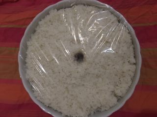 11、醪糟,完全放凉后加盖保鲜膜密封包装好、静置放入温度在25度左右的地方发酵，发酵期间不要挪动。夏天室温下用棉絮包裹即可。温度不够的可以借助电热毯、发酵箱、面包机等加温。