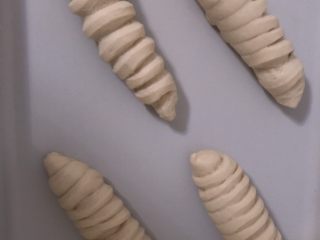 16、巧克力卡士达面包,收口往下放入烤盘。