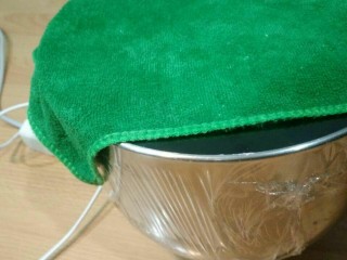 10、全麦核桃包～软欧包,包保鲜膜，盖上湿毛巾，（为了保证面团的湿度）发酵至原体积的2倍大