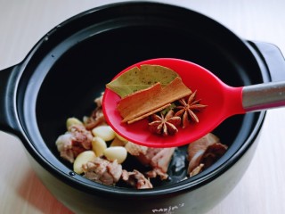 9、笋干老鸭汤,再加入香料，姜片。