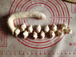 13、水饺,把面揉匀后，搓成长条，再用刮刀切成大小适中的面剂子，