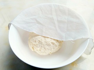 3、蒸荷叶水洛馍,揉成较硬适中的面团，盖上干净的布饧面20分钟。