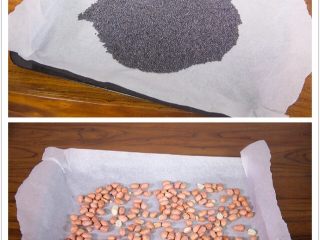4、清明糍粑,将花生和芝麻一起小火烘烤出香味。
