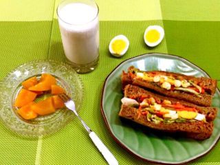 12、花样三明治,搭配牛奶或者酸奶，坚果，水果，元气满满的早餐！