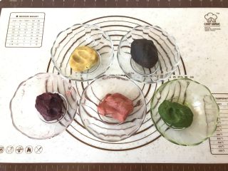 3、桃山皮月饼,分别揉匀，觉得特别干的话可加1-2滴油，一定要揉匀。