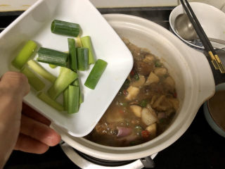 31、杏鲍菇烧鸡块,关火前加上葱绿段