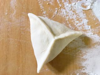 16、红糖伍仁馅糖三角,捏成如图三角形。