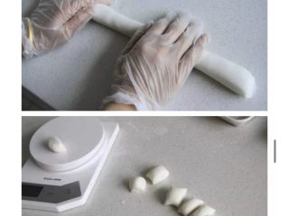 9、三色汤圆,面皮搓成条状 分10克一个