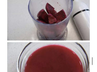 11、三色汤圆,制作粉色芝士肉松汤圆：火龙果用料理机打成泥后过筛