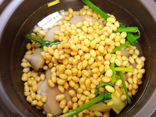 8、黄豆猪蹄汤,放入泡好的黄豆。