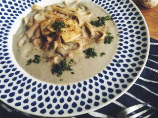 16、蘑菇浓汤(奶油)培根意面,完成