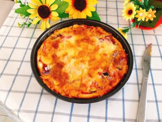 16、芝士培根披萨,成品图。