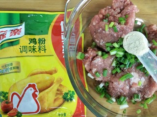 2、咸鸭蛋黄芙蓉豆腐,瘦肉末里面放上葱末和姜末再加入家乐鸡粉，家乐鸡粉能快速让肉入味鲜嫩