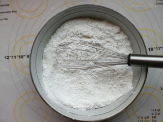 1、抹茶冰皮月饼,将所有粉类过筛到盆子里