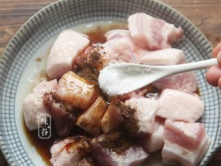 6、粤式海鲜咸肉粽,加入一小匙盐，搅拌均匀腌制3个小时；