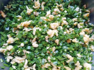 6、韭菜鸡蛋馅饺子,搅拌均匀。