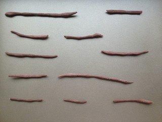 12、仿真雪梨馒头,做好的细小长棍。截取合适的长度。