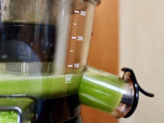 12、三色冰水果汁,榨汁机清洗干净,等到橙汁完全冻成冰块时,再榨黄瓜汁,榨完再放入冰箱速冻6小时