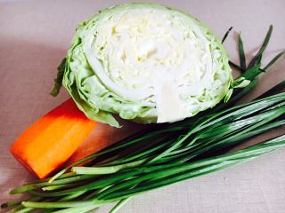 3、香辣肉末炒面,洋白菜、胡萝卜、韭菜洗净后备用。