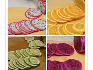 3、养颜减负的水果茶,将水果切成约3mm厚的薄片