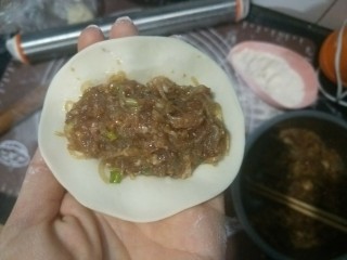 17、肉沫粉丝包,包入馅料,因为我要包柳叶包,所以放成长条状。