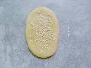 9、糖火烧,用手按扁沾点水粘上芝麻，烤箱200度20分钟！