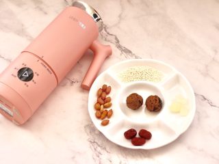 1、核桃花生红枣露,首先备齐所有的食材及臻米迷你破壁机。