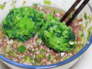 9、西芹猪肉饺子,将西芹末的水分挤去，放入肉馅中，搅拌均匀