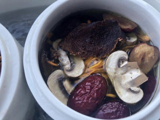 11、陈皮乳鸽汤,放入炖盅。